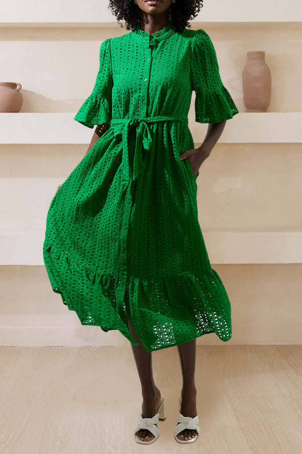 Chic Decorative Neckline Ruffle Sleeve Loose Dress