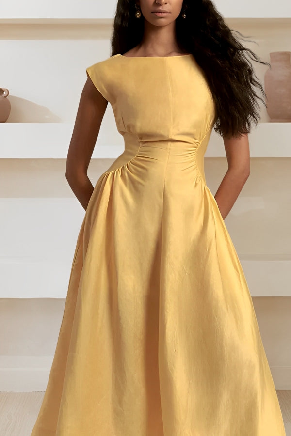 Elegant Round Neck Waist Pleats Dress