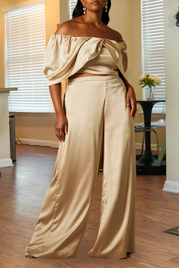 Casual Off Shoulder Top & Wide Leg Pants Set