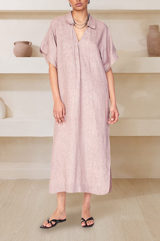 Cozy Loose Shirt Collar Solid Midi Dress