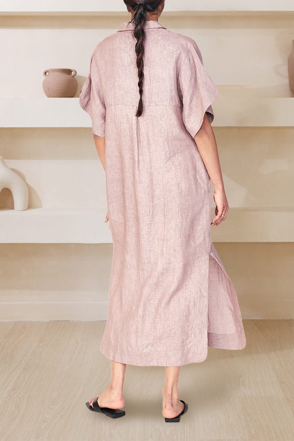 Cozy Loose Shirt Collar Solid Midi Dress