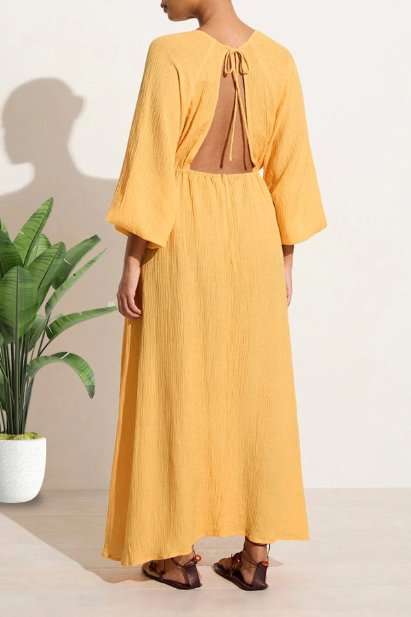 Long Sleeve Wrinkled Backless Loose Dress