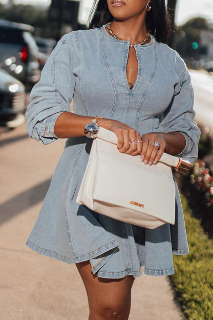 Stylish Long Sleeve Denim Mini Dress