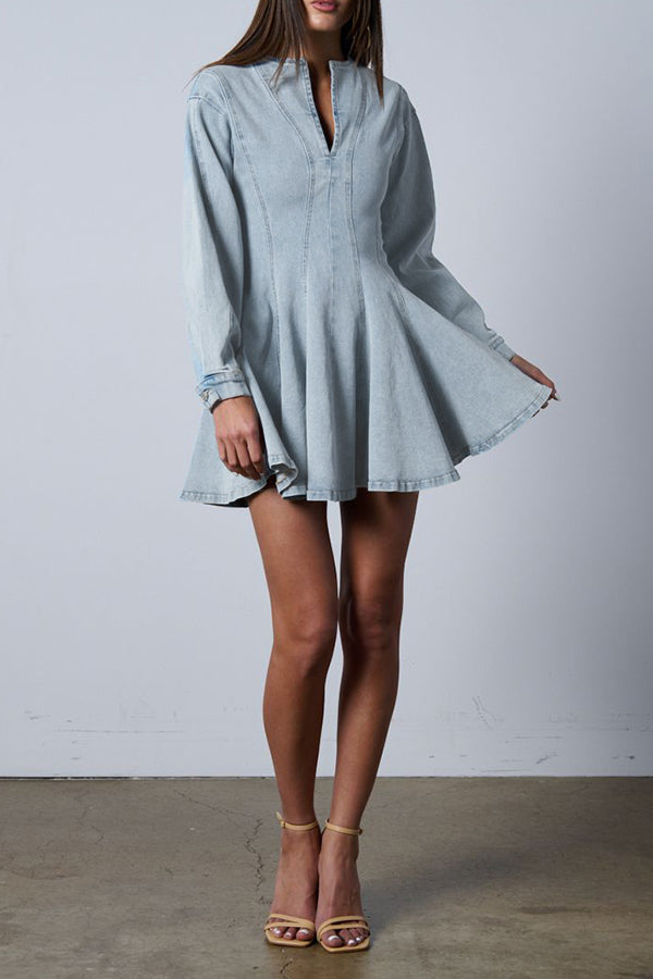 Stylish Long Sleeve Denim Mini Dress