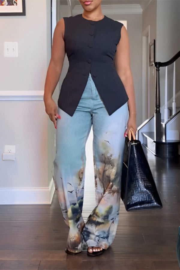 Stylish Abstract Print Straight Leg Pants