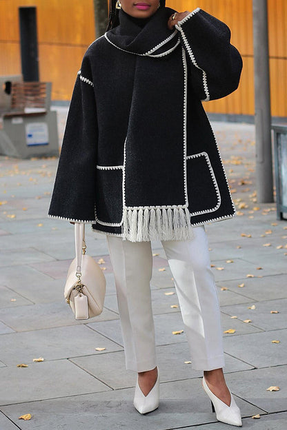 Stylish Chic Contrast Color Line Coat