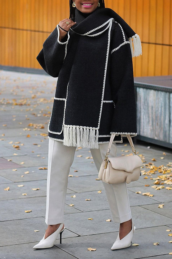 Stylish Chic Contrast Color Line Coat