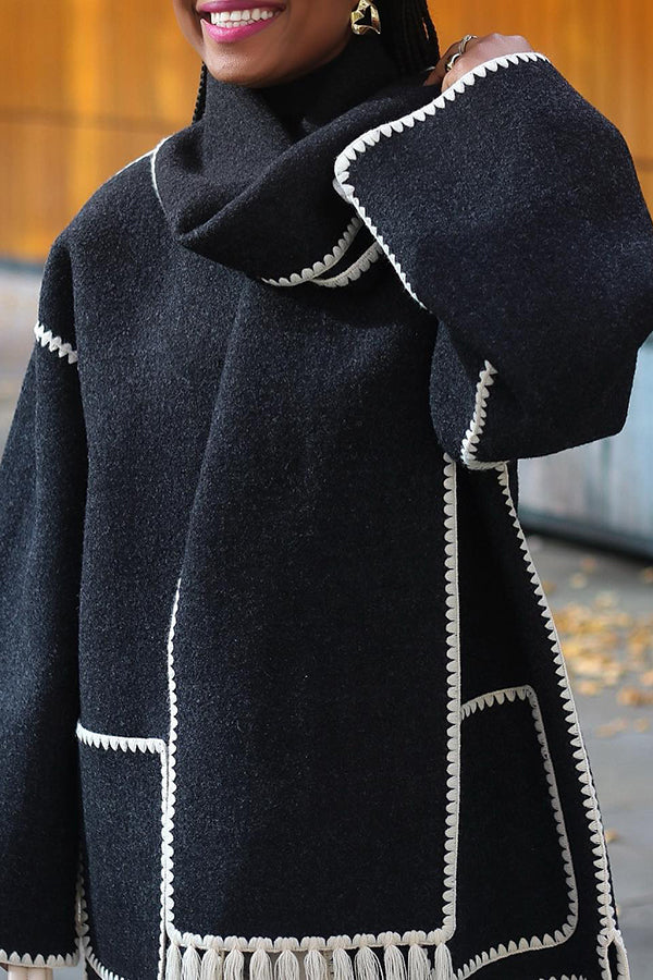 Stylish Chic Contrast Color Line Coat