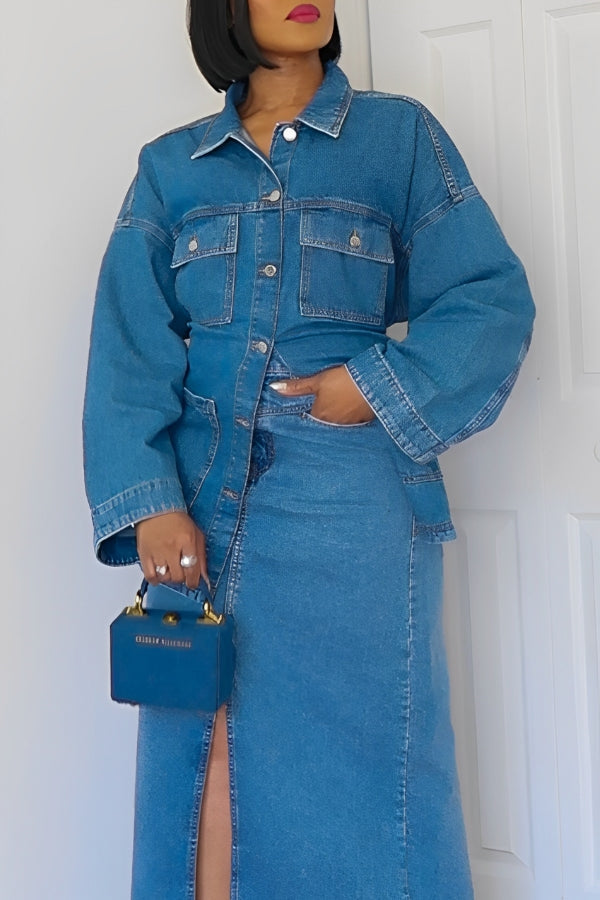 Casual Flap Pocket Single Breasted Denim Coat