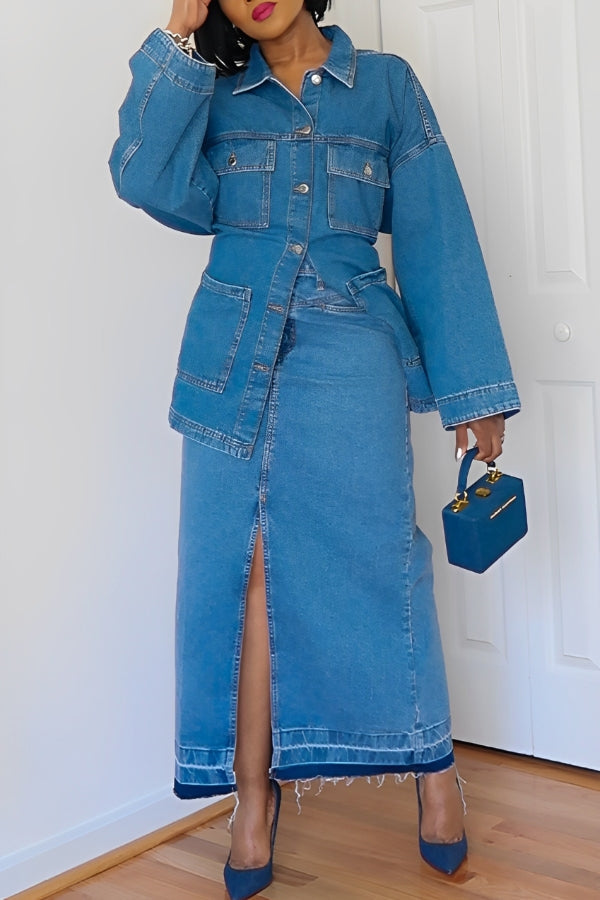 Casual Flap Pocket Single Breasted Denim Coat