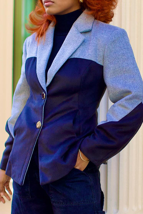 Chic Lapel Neck Fabric Splicing Blazer