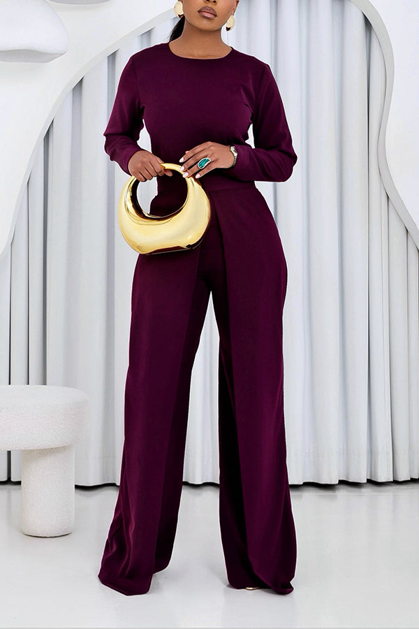 Chic Round Neck Cape Design Solid Jumpsuit