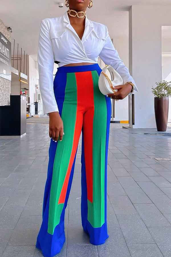 Stylish Colorblock High Waist Pants