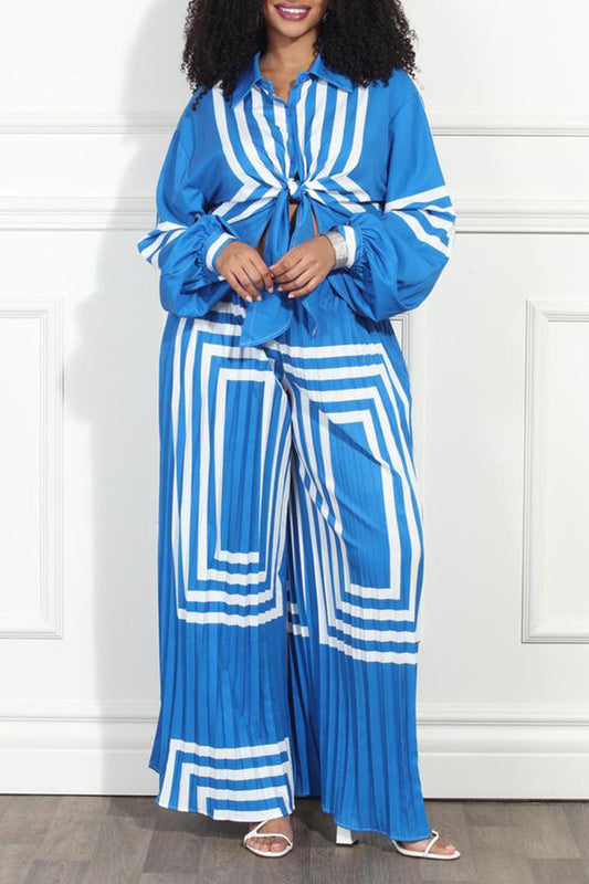 Stylish Figure Graphic Shirt & Pleated Pants Set