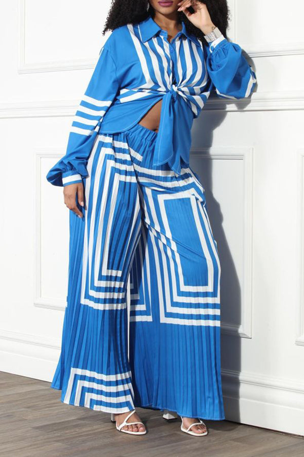 Stylish Figure Graphic Shirt & Pleated Pants Set