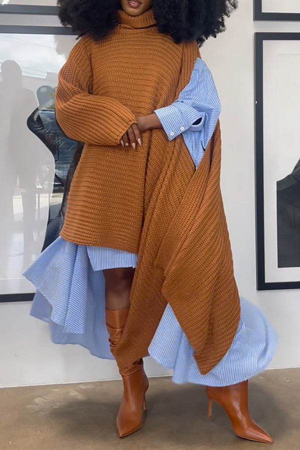 Stylish Loose Asymmetrical Solid Sweater Dresses