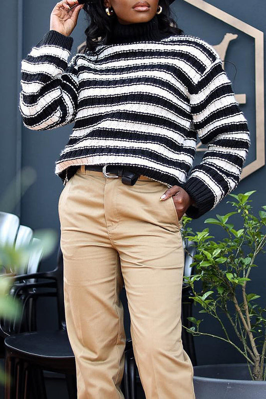 Chic Cozy Striped High Neck Sweater