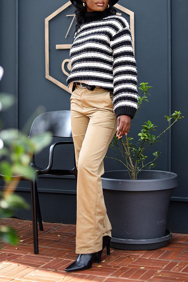 Chic Cozy Striped High Neck Sweater