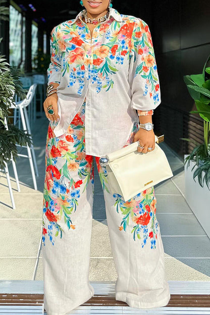 Casual Cozy Floral Print Shirt & pants Set