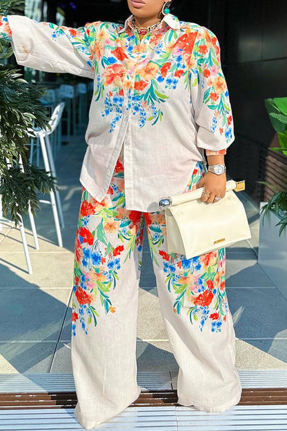 Casual Cozy Floral Print Shirt & pants Set