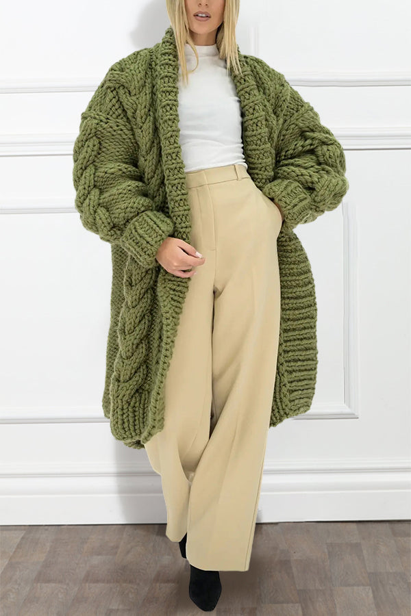 Casual Loose Cable Knit Solid Cardigan