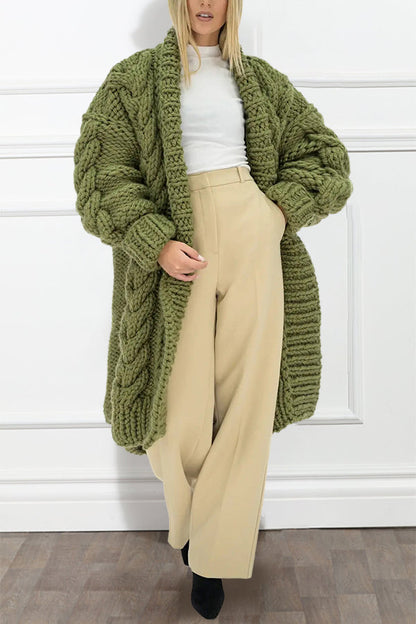 Casual Loose Cable Knit Solid Cardigan