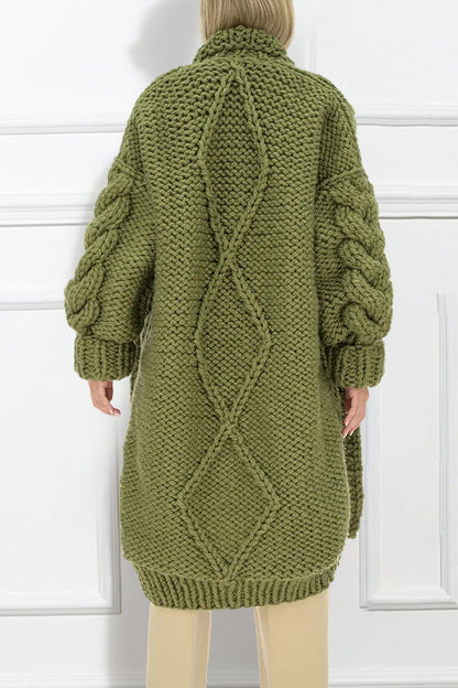 Casual Loose Cable Knit Solid Cardigan