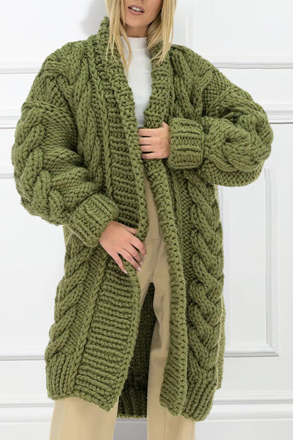 Casual Loose Cable Knit Solid Cardigan