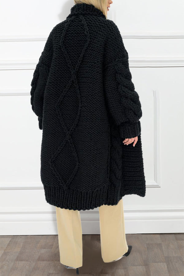 Casual Loose Cable Knit Solid Cardigan