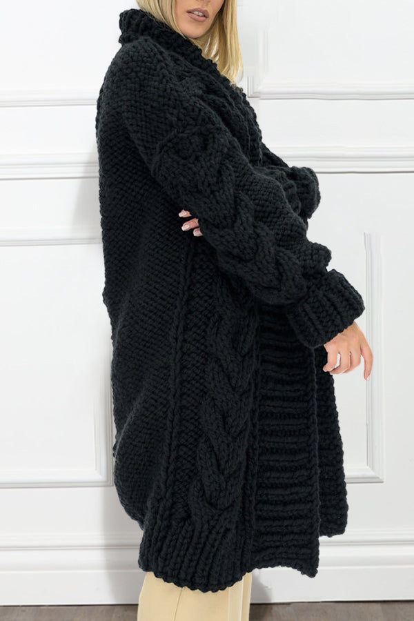 Casual Loose Cable Knit Solid Cardigan