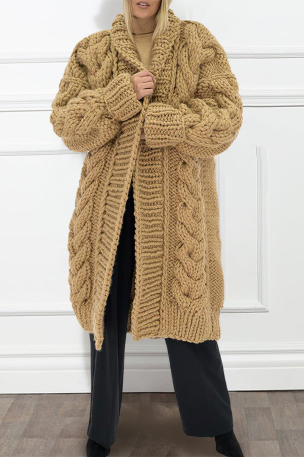 Casual Loose Cable Knit Solid Cardigan