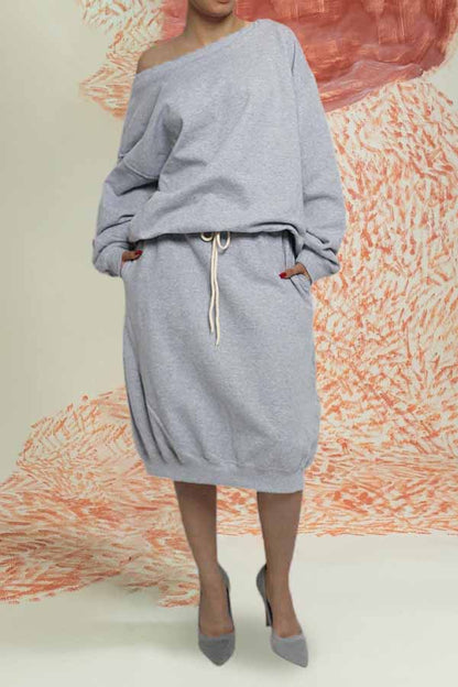 Casual Drawstring Neckline Sweatshirt & Skirt Set