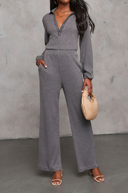 Casual Solid Knit Wide Leg Jumpsuit