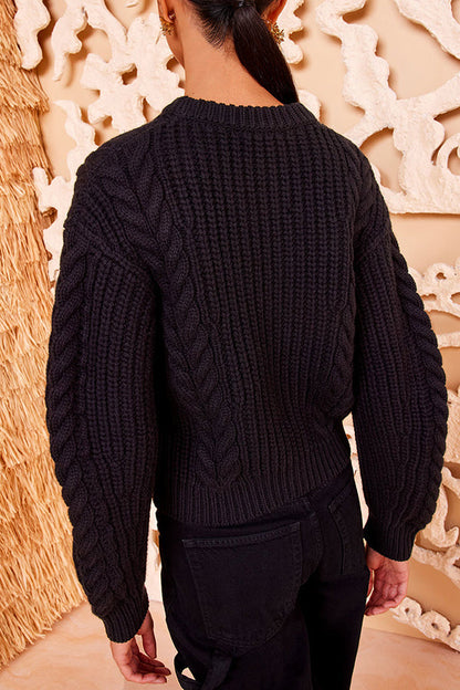 Casual Round Neck Cable Knit Sweater