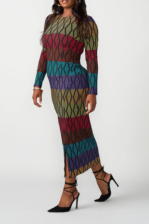 Round Neck Figure Graphic Elegant Midi Dress