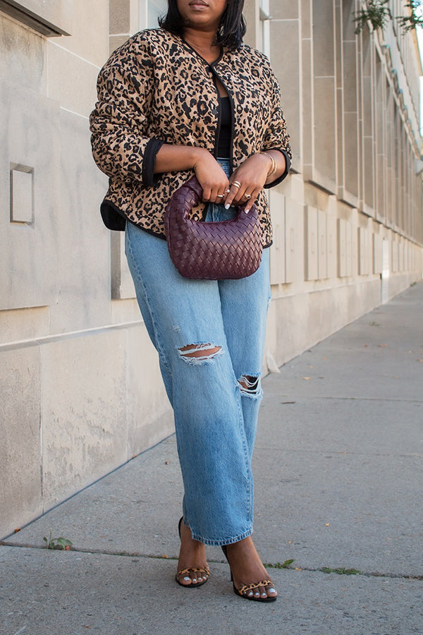 Casual Round Neck Leopard Print Jacket