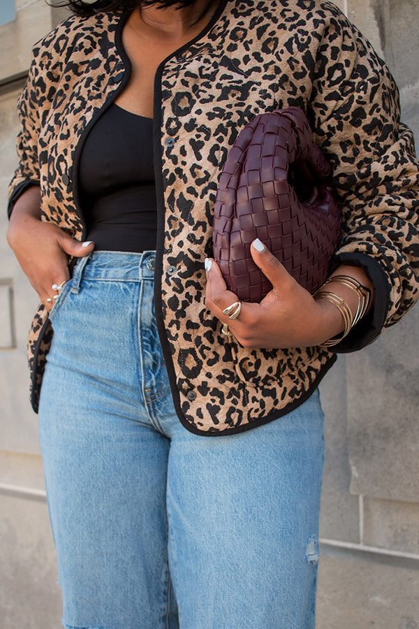 Casual Round Neck Leopard Print Jacket