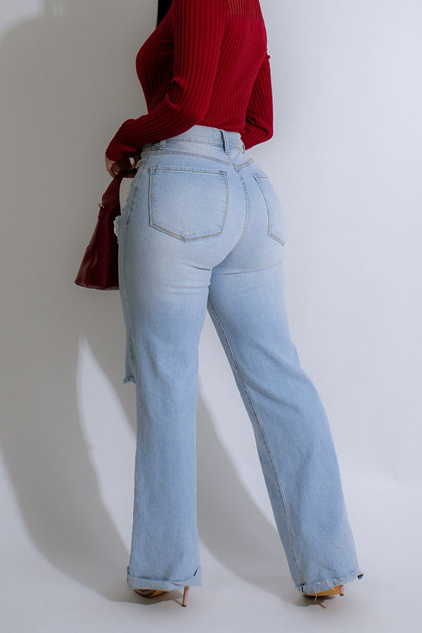 Lässige Basic-Jeans mit geradem Bein und Rissen