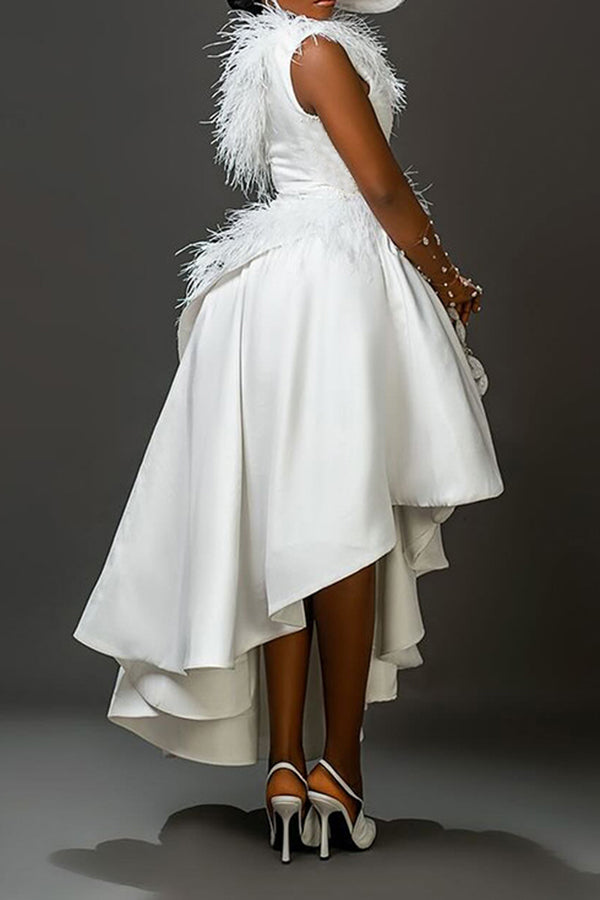 Elegant One Shoulder Feather Party Dress