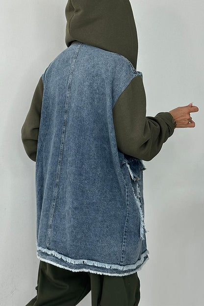 Casual Hooded Single Breasted Denim Stitching Coat