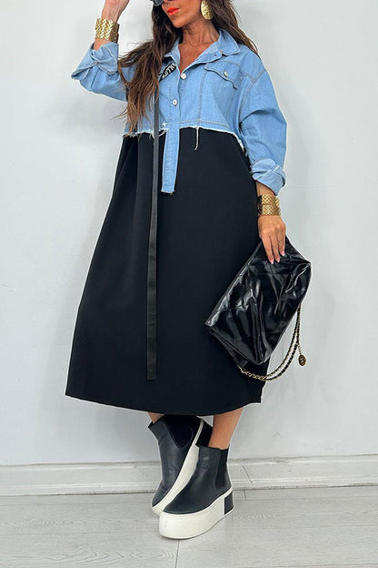 Casual Denim Stitching Loose Shirt Dress