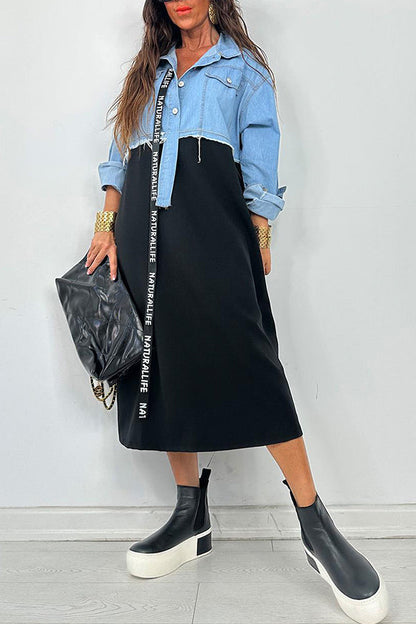 Casual Denim Stitching Loose Shirt Dress