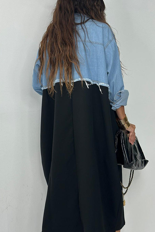 Casual Denim Stitching Loose Shirt Dress