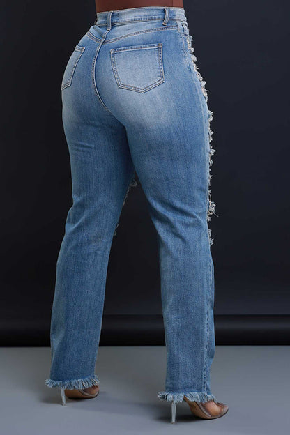 Stylish Ripped Asymmetrical Zip High Waist Jeans