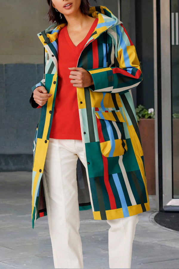 Lässige einreihige Kapuzenjacke im Colorblock-Design