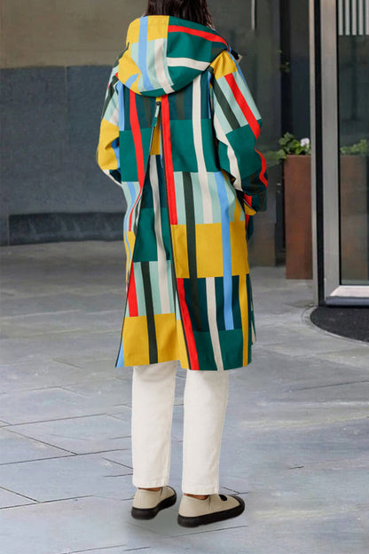 Lässige einreihige Kapuzenjacke im Colorblock-Design