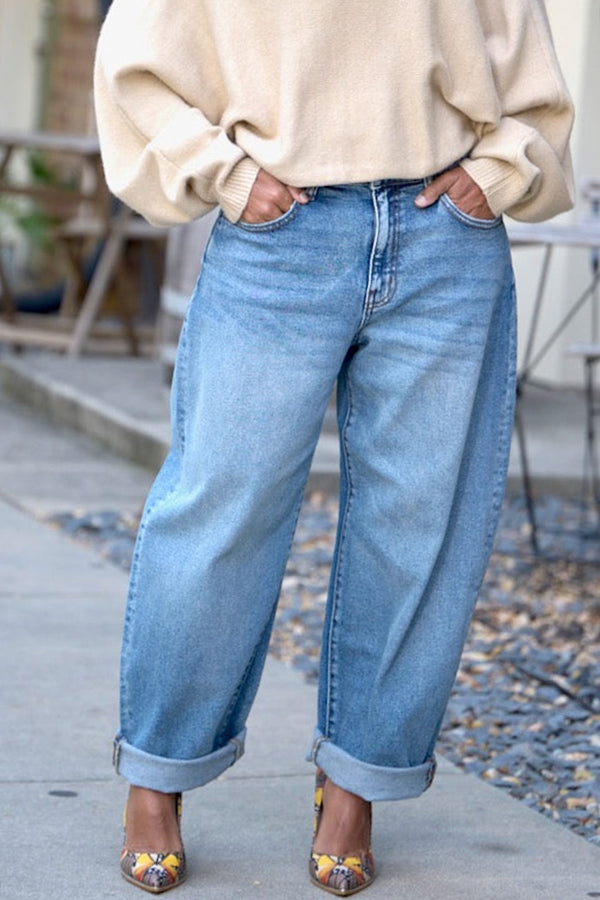 Classic Casual Solid Wide-leg Jeans