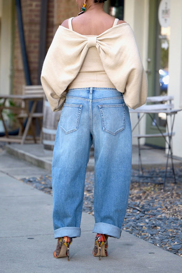 Classic Casual Solid Wide-leg Jeans