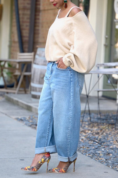 Classic Casual Solid Wide-leg Jeans