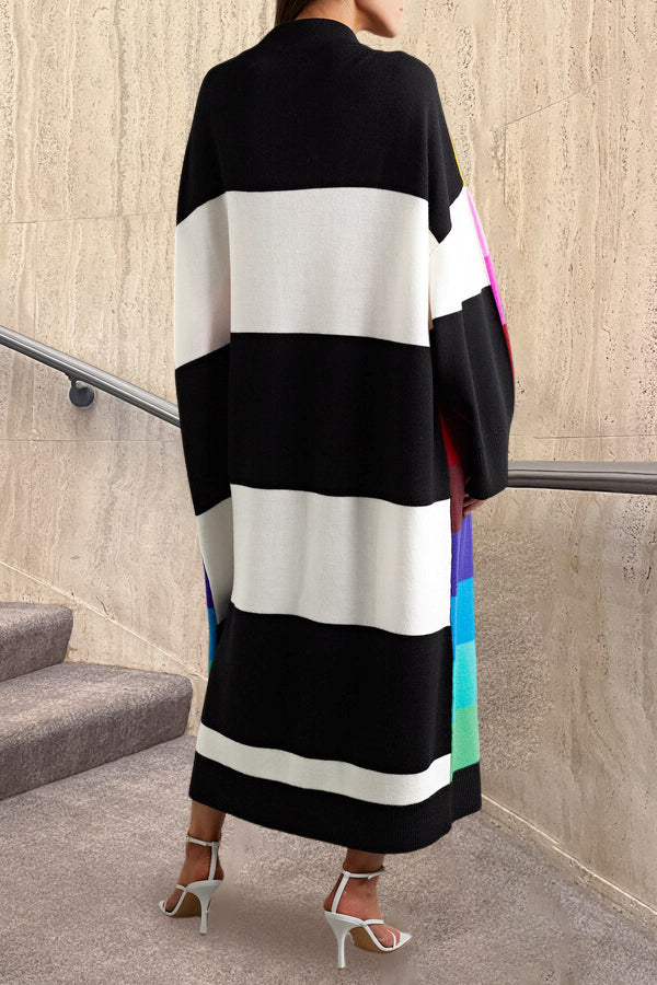 Stylish V-Neck  Rainbow Oversized Maxi Dress